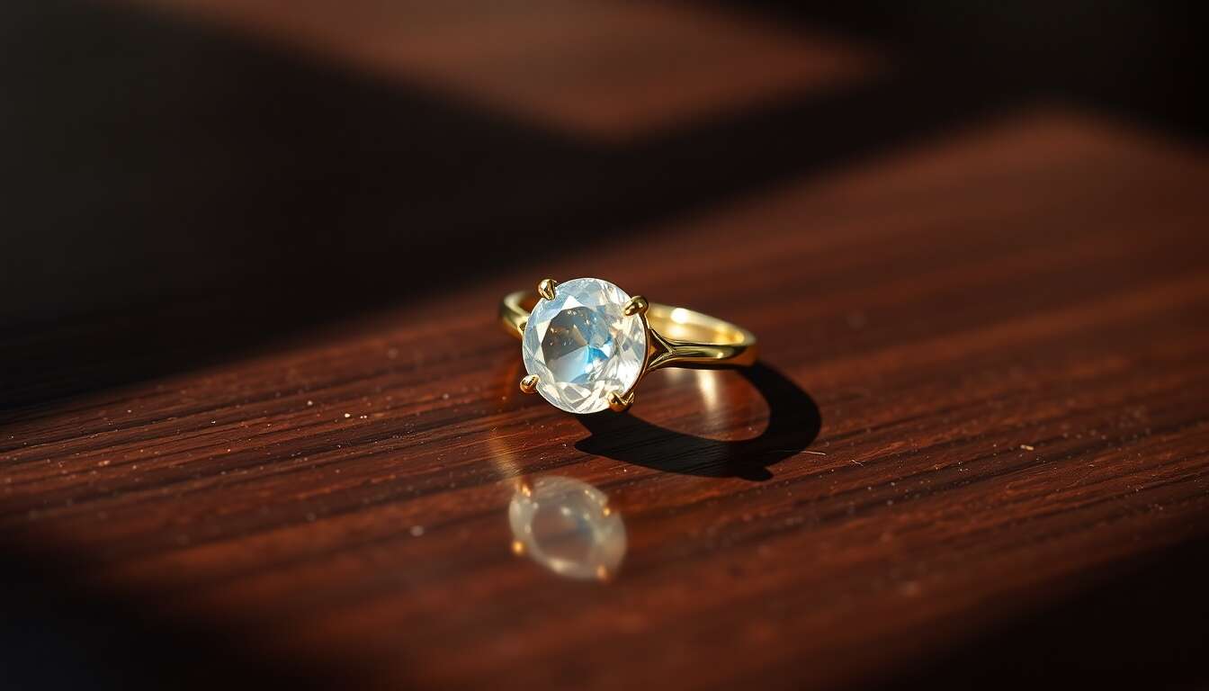 Avis sur la bague Elli PREMIUM solitaire avec pierre de lune en or jaune 375