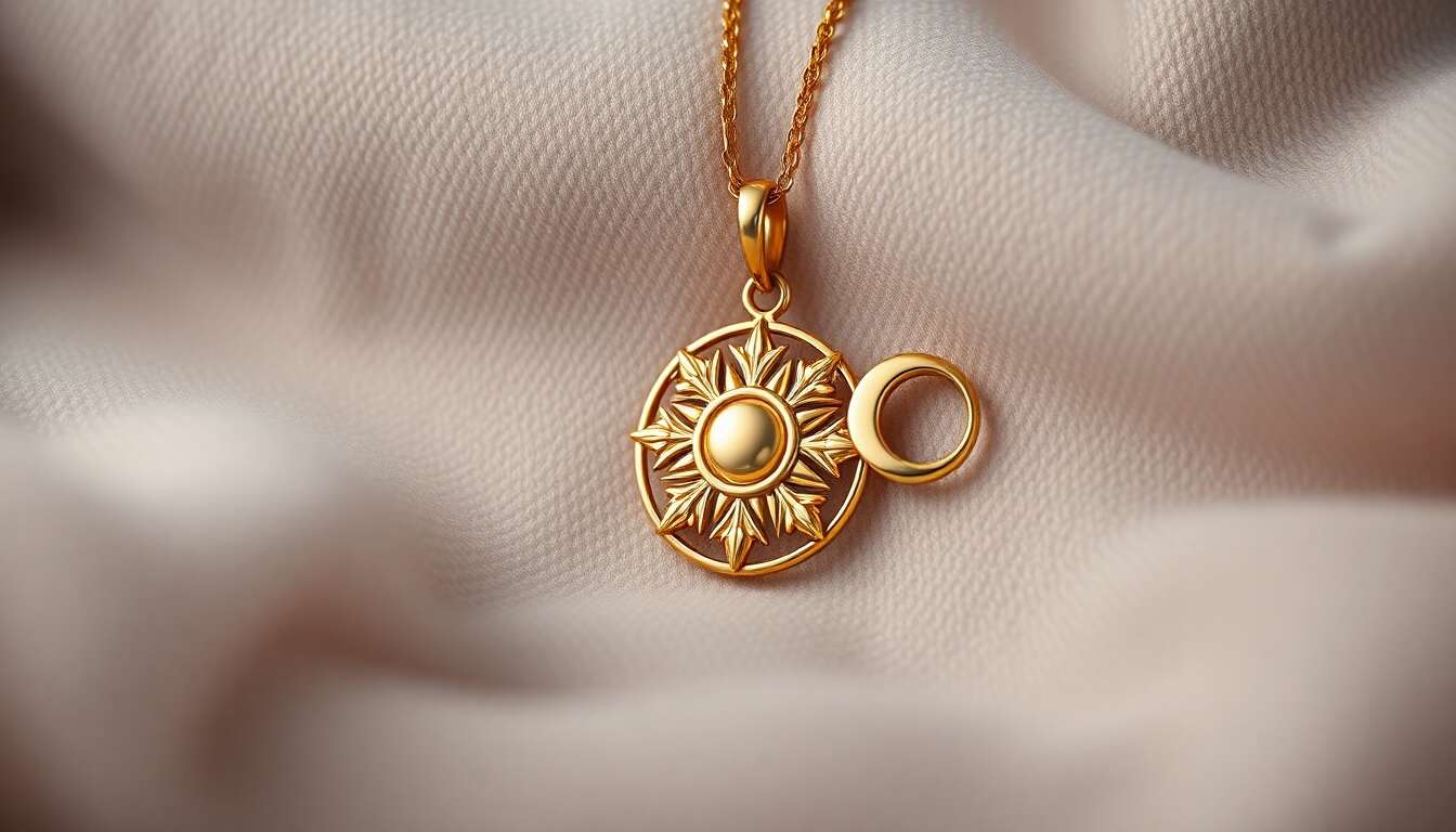 Présentation du pendentif soleil lune étoile en or diamond2deal