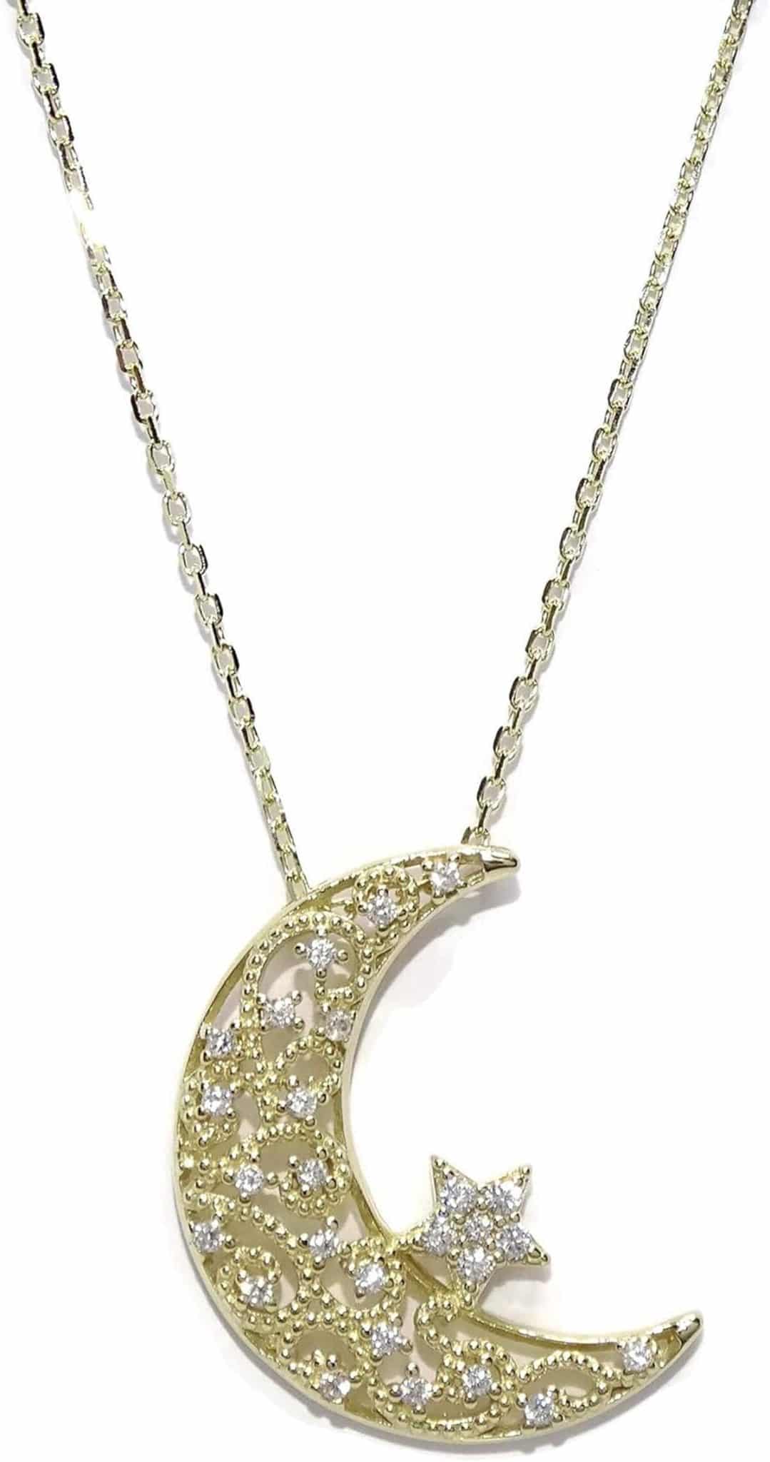 Avis collier lune Never Say Never en or jaune et zircons