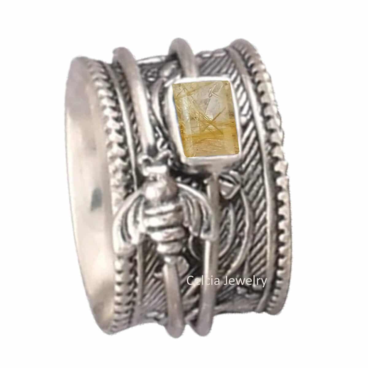 Avis sur la bague Spinner Honey Bee en argent sterling 925 et quartz rutilé