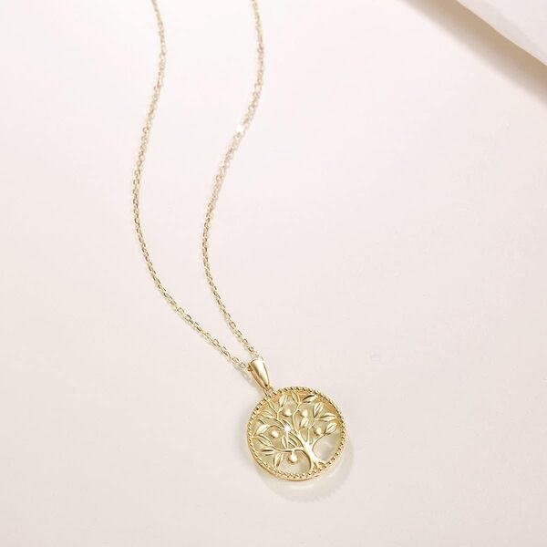 FANCIME Collier Femme en Or Jaune 14 carats 585/1000 Arbre de Vie Pendentif et Chaîne Bijoux Minimaliste pour Femme - Chaîne Ajustable: 40 + 5 cm
