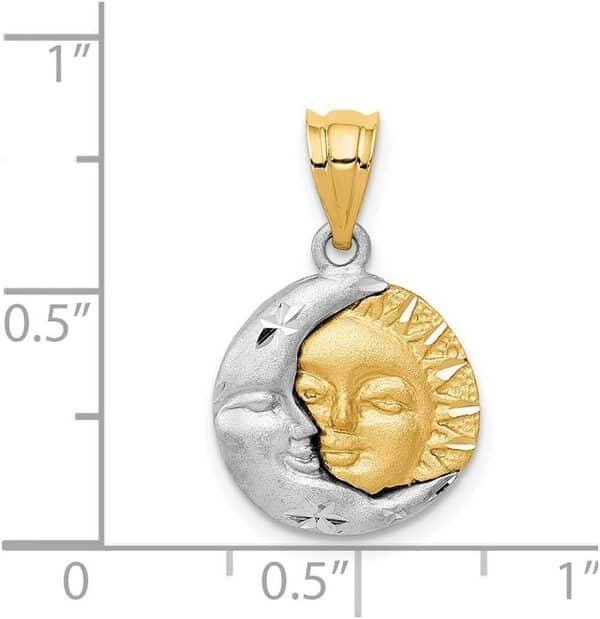 JewelryWeb Pendentif en forme de soleil et lune 14 ct 20 x 13 mm
