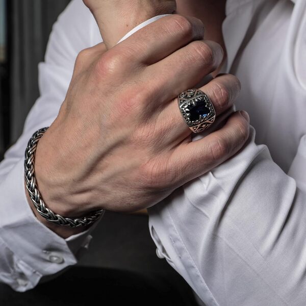 Chevalière Argent Homme Labradorite Bleu L'esprit Du Roi