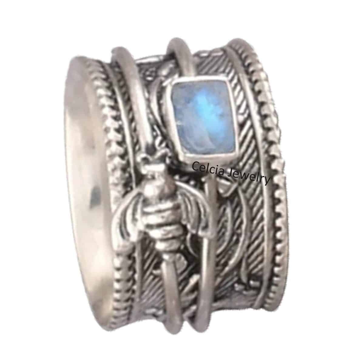 Avis : bague pierre de lune Honey Bee en argent sterling 925