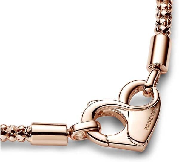 Pandora Moments Bracelet maille cloutée en métal plaqué or rose 14 carats avec fermoir en forme de cœur