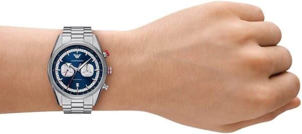 EMPORIO ARMANI Montre pour Hommes, Mouvement chronographe à Quartz et 2 sous Cadrans et 42mm Taille de boîtier avec Bracelet en Acier Inoxydable