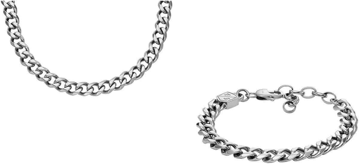 Avis : collier et bracelet Fossil homme en acier inoxydable argenté