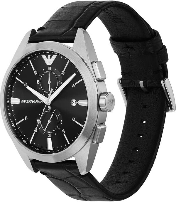 Emporio Armani Watch for Men, 2 sub dial Chronograph Movement and 43mm Case Size with Stainless Steel, Leather Or Silicone Strap