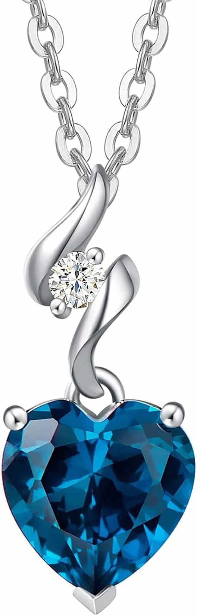 Avis collier en or blanc 14K diamant cœur et topaze
