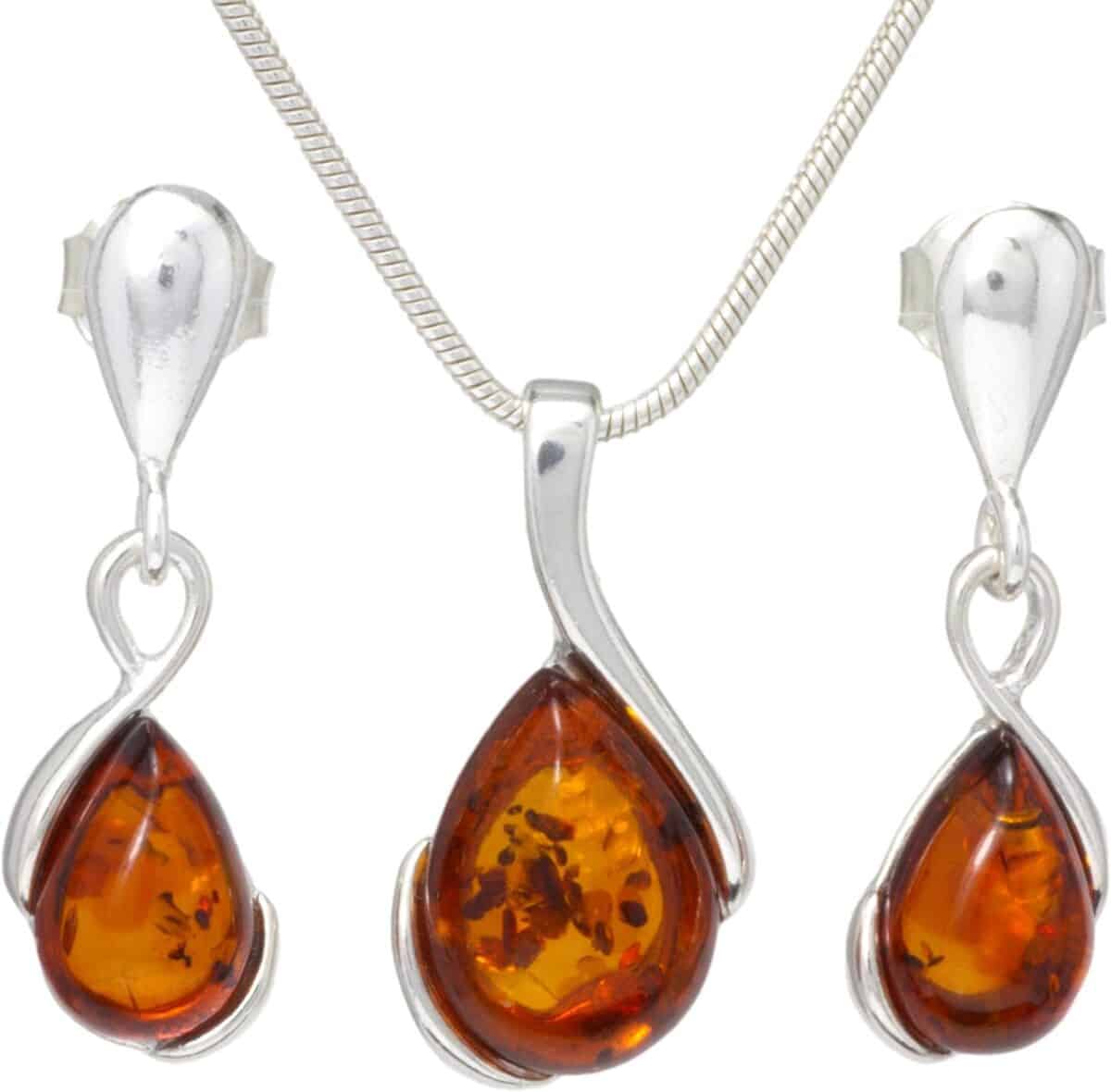 Avis : élégance avec le collier et boucles en ambre Ligurius