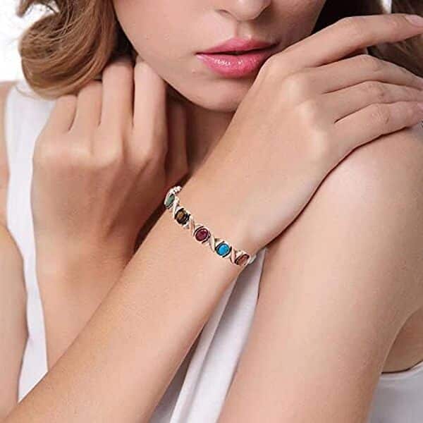 Bracelet magnétique en cuivre avec des pierres semi précieuses - 19,4 cm - Bracelet avec aimants - Bracelet aimanté - Bracelet 3000 gauss - Bijoux magnétiques