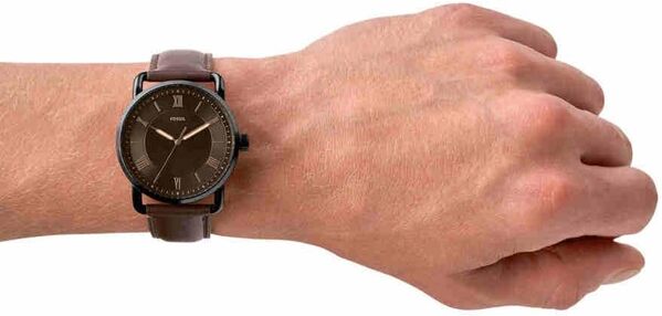 Fossil Montre pour Homme Copeland 42mm, Mouvement à Quartz, boîtier en Acier Inoxydable argenté de 42mm avec Bracelet en Cuir, FS5661