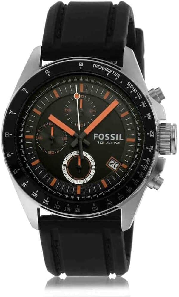 Fossil Montre pour Hommes Decker, Mouvement chronographe à Quartz, boîtier en Acier Inoxydable argenté de 44 mm avec Bracelet en Silicone, CH2647